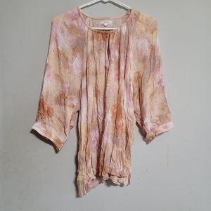 Maurices Shirt hi low top 1 , 1X Tie Dye Peach Wrinkle Stretchy Boho Cowgirl
